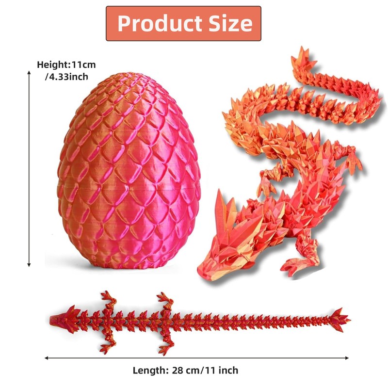 Myqiqi 3D Printed Dragon in Egg, Fully Movable Crystal Dragon