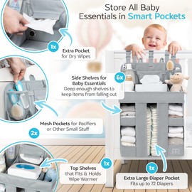 XL Hanging Diaper Caddy Organizer – Reinforced Diaper Stacker for Crib that Keeps Shape for Changing Table, Playard, Wall & Door – Holder for Newborn Baby Girl & Boy