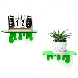 2-Pack Acrylic 7-Inch Floating Wall Shelves-Modern Design Multifunction Storage & Display Durable Hanging Wall Mountingcolor: Green-2pcs, size: 4.1*7.1 inch
