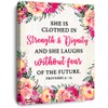 OTINGQD She is Clothed Proverbs 31:25 Canvas Wall Art,Bible Verse
