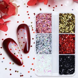 Heart Nail Sequins Holographic Sweet Love Heart Nail Glitter Flakes Shiny Sequins for Nail Art, 3D Sequins Manicure DIY Nail Art Decorations