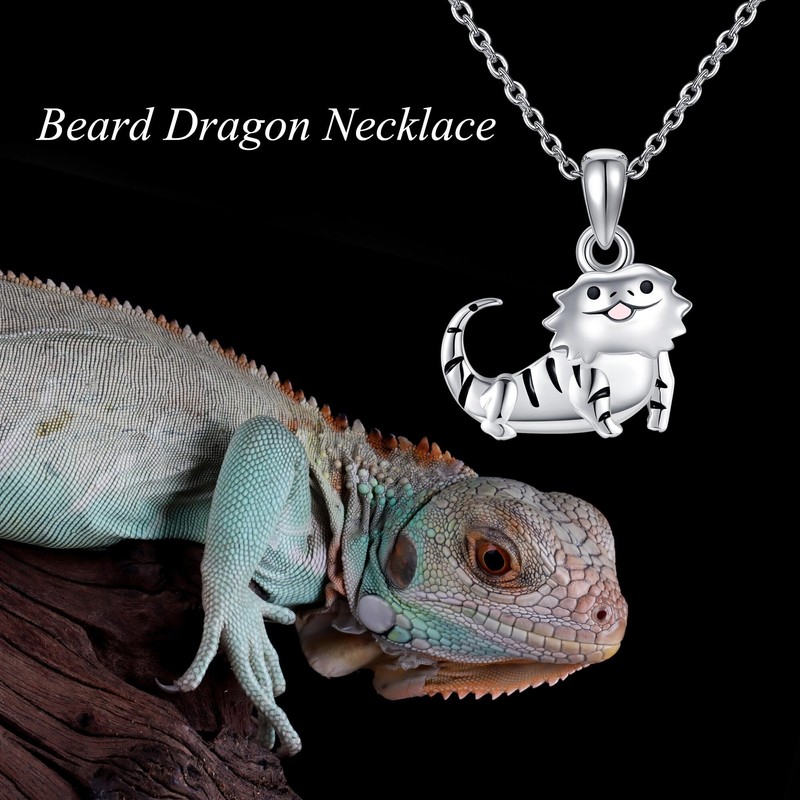 HUKKUN Bearded Dragon Necklace Sterling Silver Lizard Jewellery Gift for