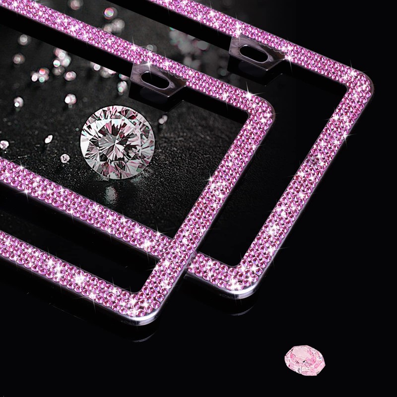 MAYEHAY Pink License Plate Frame 2 Packs Bling License Plate