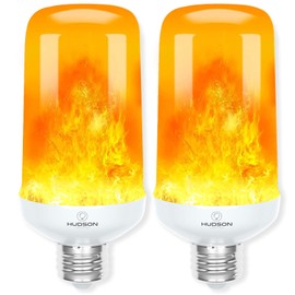 Hudson LED Halloween Bulbs - Flame Effect, 4‑Mode Upside Down & 3W Flicker - E26/E27 Orange Fire - 2‑Pack for Indoor/Outdoor - Flame Light