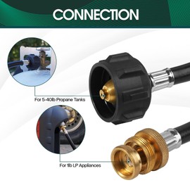 KOMAN 12FT Propane Adapter Hose 1 lb to 20 lb Converter,Converter for Buddy Heaters,Weber Q/Blackstone GriddleGrill,Coleman Camping Stove,1lb Propane Appliances Connect to 20lb Tank,Certified