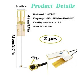 MHF4 IPEX Internal Antenna 8dBi 2.4GHz 5.8GHz Dual Band WiFi Antenna RG1.13 Cable,Dual Frequency Built-in PCB Antenna for Mini PCIe Card for Router, WiFi Wireless WLAN,PC,Laptop,Bluetooth