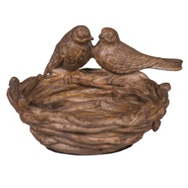 Hebdids Outdoor Bird Feeder Wild Bird Bath Bowl - Garden Decoration Resin Bird Nest with Standing Bird Sculpture, 7.8×7.8×5.1 Inches