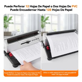 Engargoladora Con 100 Arillos Metal y 60 Pastas, 34 Hoyos 3:1, Con Capacidad Para 120 Hojas Y Margen Lateral Ajustable, Para Tamaño Carta, A4 Y A5, En