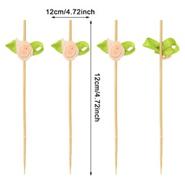 Honbay 100PCS Pink Rose Flower Cocktail Picks Fruit Skewer Sticks Decorative Toothpicks for Appetizers