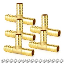 ERGAOBOY 5 x 6 mm brass hose nozzle, T-piece, 3-way T-shaped hose screw connection with 15 clamps