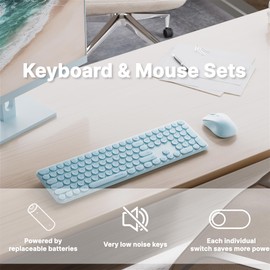 FCPLU x UBOTIE Wireless Keyboard and Mouse Combo with 110 Round Keycaps, Power Switch, and Scissor-Switch Typing Feel – Ideal for Office Use(Blue)