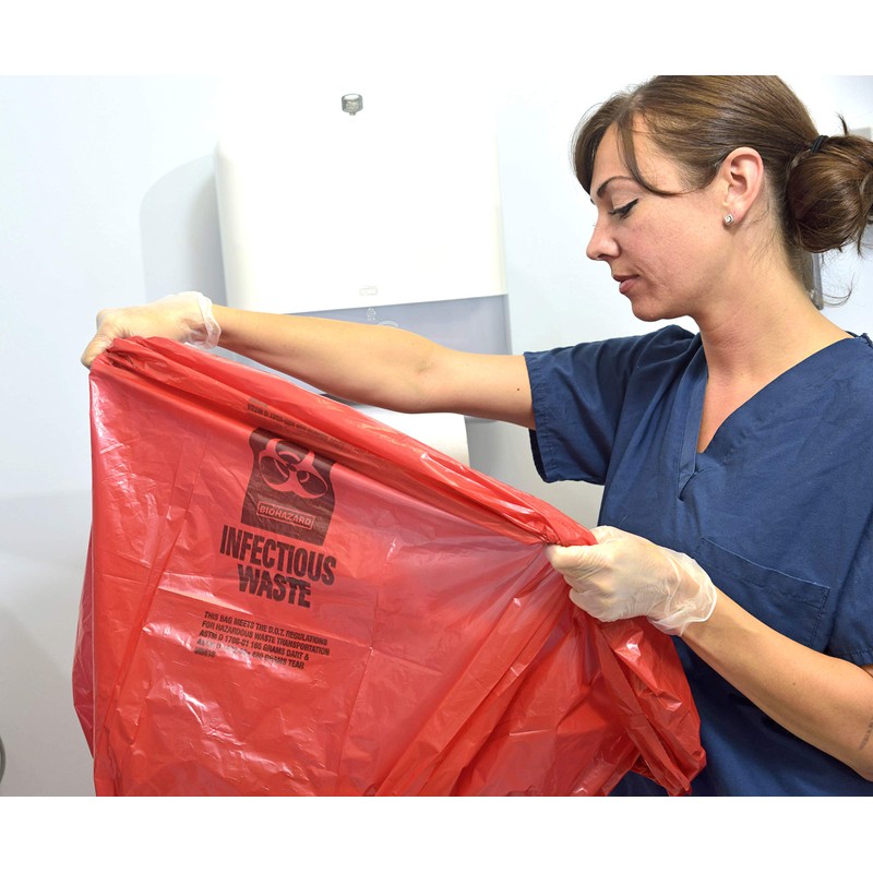 Aluf Plastics 45 Gallon (40" x 47") Red Infectious Waste