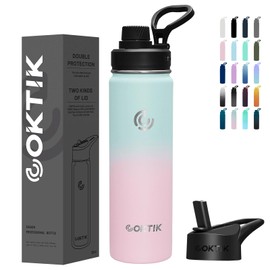 COKTIK 32 oz Sports Water Bottle With Straw,2 Lids, Stainless Steel Vacuum Insulated Water Bottles,Leakproof Lightweight, Keeps Cold and Hot, Great for Travel, Hiking, Biking, Running (Blush)