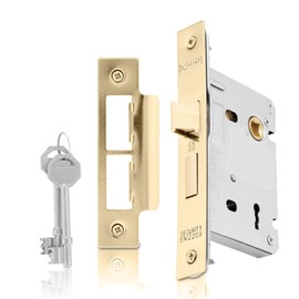 XFORT® 3 Lever Polished Brass Mortice Sashlock 75mm, Door Lock with Key for Internal and External Doors, Door Latch Mechanism and Key Locking Door Security, CE Approved and Fire Rated Protection.