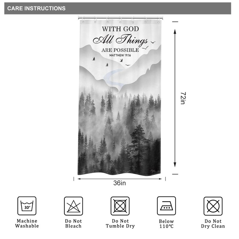 Riyidecor Bible Verse Quotes Scriptures Shower Curtain for Bathroom Decor