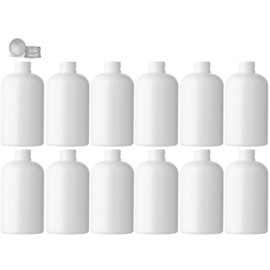 Premium Essential Oil 4 Ounce Boston Round Bottles, PET Plastic Empty Refillable BPA-Free, with Silver Aluminum Lined Non-Dispensing Caps (Pack of 12) (White)
