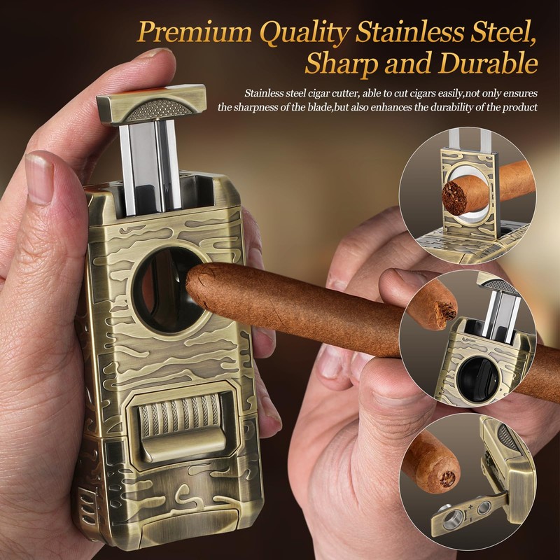 DXXULL Cigar Lighter, 7-in-1 Cigar Lighter Set: Dual-Flame Windproof, Visual