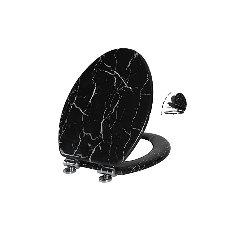 Angel Shield Marble Toilet Seat Durable Molded Wood with Quiet