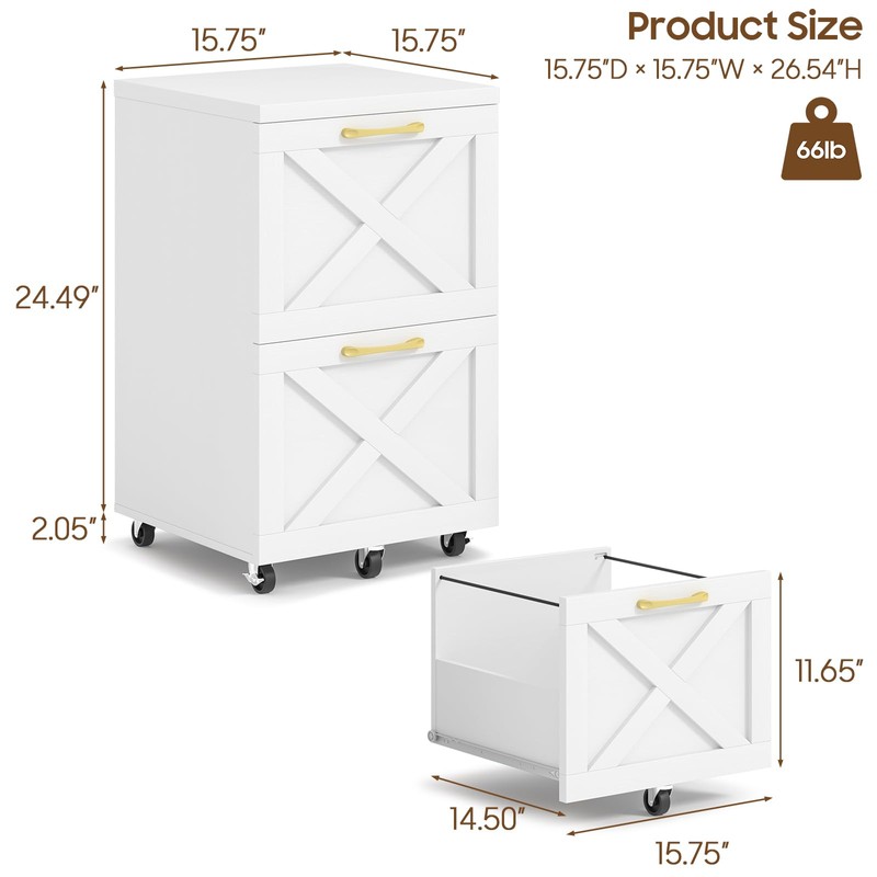 Halitaa 2 Drawer Small File Cabinet with Wheels, Farmhouse Vertical