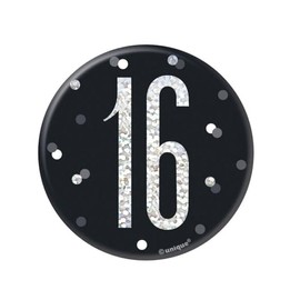 16th Birthday Black Badge Age 16 Black Party Pin Button Decor UP