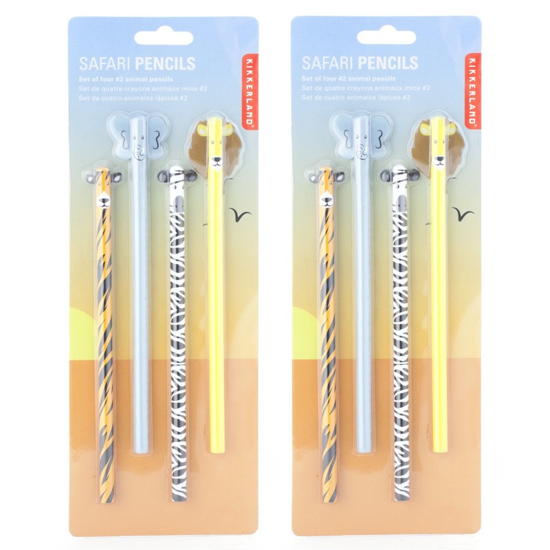 KIKKERLAND Safari Animal Pencil Set (Pack 2 of 4 Pencils)