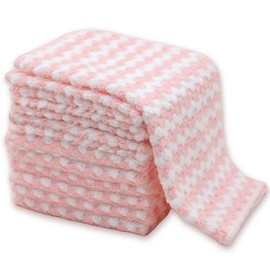 WUYILED Microfiber Cleaning Cloths,Super Soft Absorbent Dishwashing Cleaning Supplies, Multiple-use Lint Free Rags, Powerful Clean Rags for Kitchen/Car (Pink, 10 x 10 Inches - 12Pack)