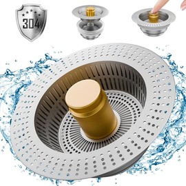 Fecoor Upgraded 3-in-1 Kitchen Sink Drain Strainer, Stainless Steel Sink Plug, Deodorizing Anti-Clog Basket Strainer for US Standard Drains - quantity: 2 PCS
