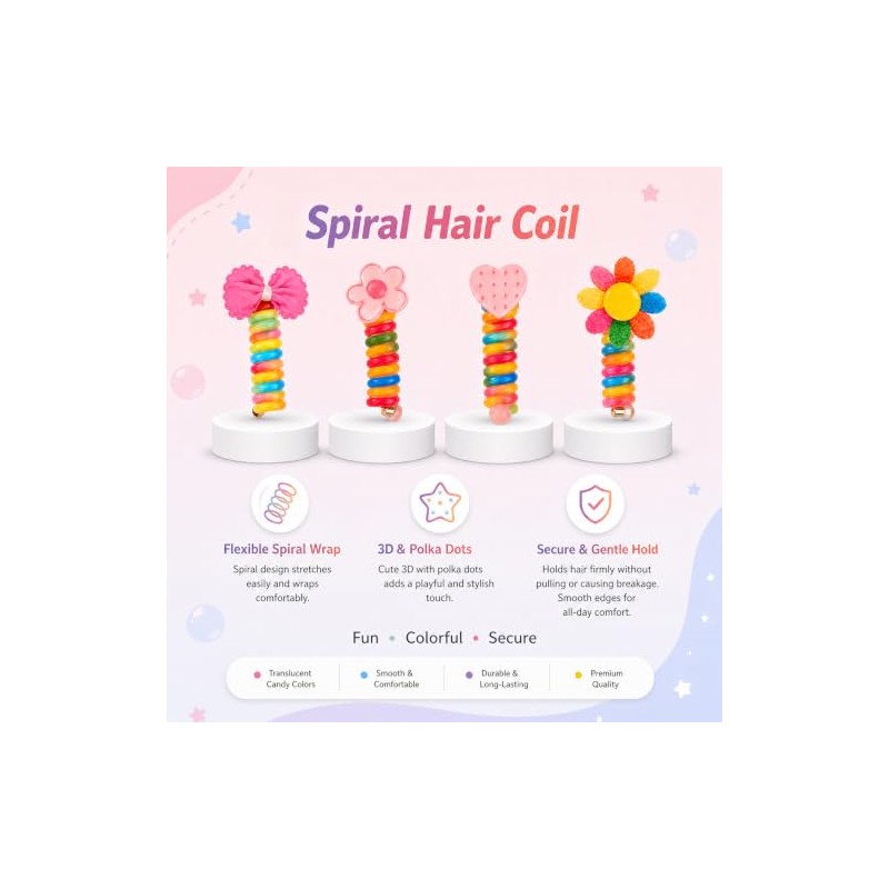 4Pcs Spiral Hair Ties, Multicolor Ponytail Holder