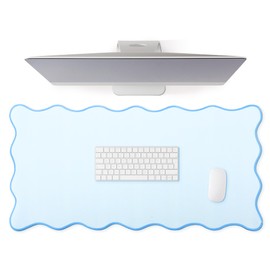 Hahafelt Scalloped Desk Mat Large Scalloped Piping Cute Desk Mat Aesthetic Preppy Table Pad Large Nonslip Pad with Edge Stitching Waterproof Gaming(Blue,31.5 x 15.75 Inches)