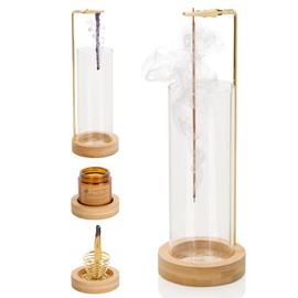 ZenBless Upside Down Insence-Stick Holder, Handmade Bamboo 7 Chakra Incense Holder for Sticks with Removable Glass Ash Catcher, Palo Santo Holder, Meditation Yoga Spa Room Decor