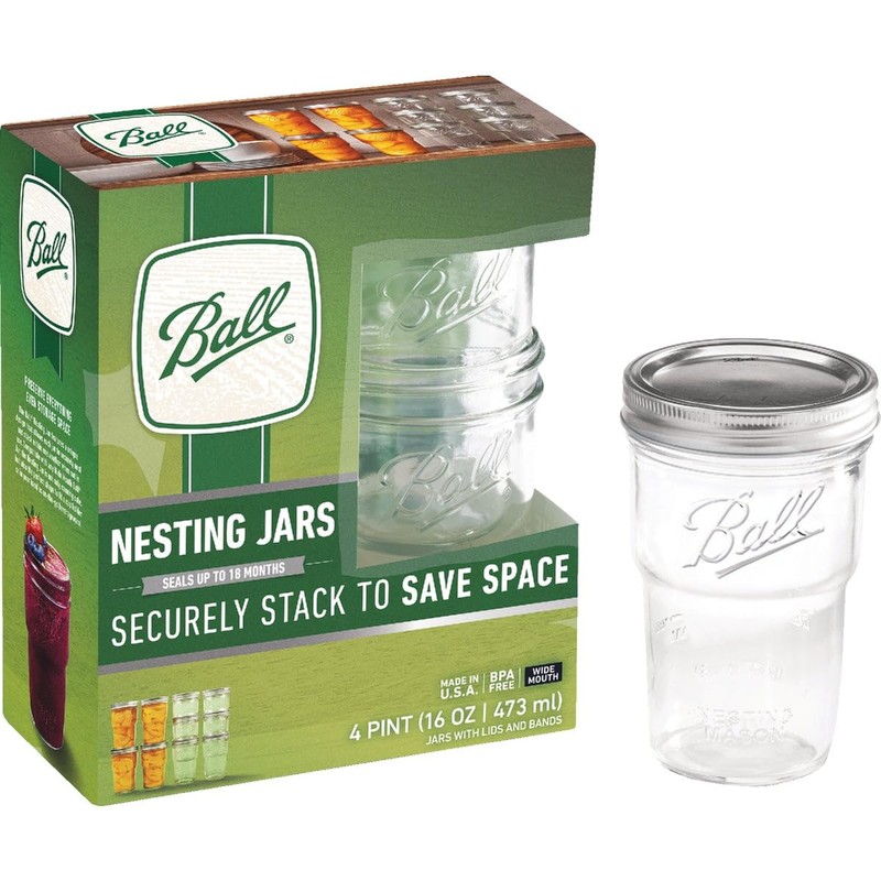 Ball Glass Nesting Mason Jars with Lids & Bands, Wide
