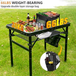 Thallike Portable Folding Grill Table, 2X1.3 FT Camping Picnic Table, Two Heights Available Outdoor Grill Table with Mesh Desktop, Outdoor Table for Picnic,Camping,BBQ,Beach