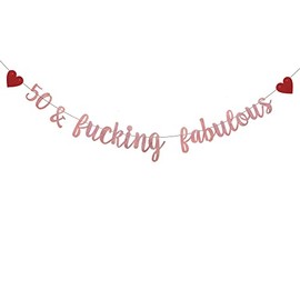 WEIANDBO 50 & Fucking Fabulous Banner,Rose Gold Glitter Paper Garlands,Pre-Strung,50TH Birthday Party/Wedding Anniversary Party Decorations Bunting Sign Backdrops,Rose Gold