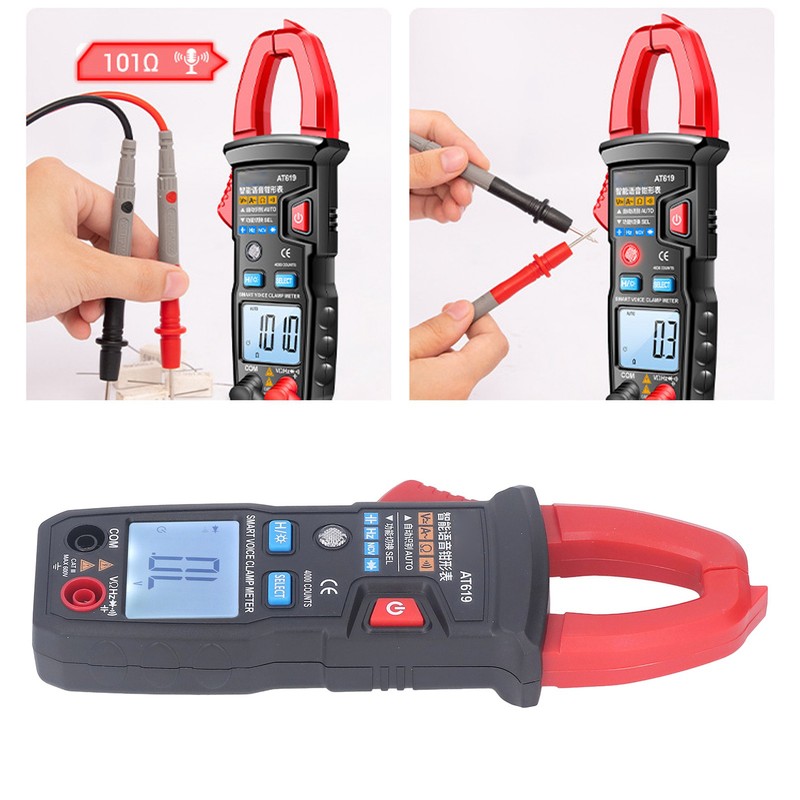 Digital Clamp Meter Automatic Intelligent Voice Announcement ABS Red Multi