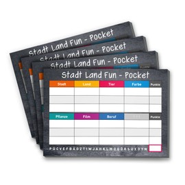 younikat 4er Set Stadt Land Fun Blöcke I DIN A6 I 50 Blatt je Block I Reisespiel in Taschengröße I für Kinder und Erwachsene I zum Beschreiben und abreißen I dv_881