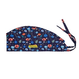 Flowers Print Scrub Cap for Women - Adjustable Scrub Hats with Sweatband and Ribbon Tie for Medical Professionals