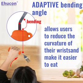 Ehucon Adaptive Utensils for Hand Tremors,Weighted Utensils with Non-Slip Handle to Easy Grip for Elderly Use(Left Hand 1 pc Fork+1 pc Spoon=2 pcs,Orange)