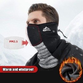Hello Time Neck Gaiters Face Covering Washable With filter Winter Snoods for Men Women Cycling Motorcycle (black)