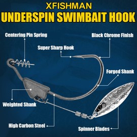 XFISHMAN Underspin-Jig-Heads-Swimbait-Hooks-with-Spinner Blades Weighted Fishing Hooks 6 Pack (Silver, Size 2/0,1/8oz 3.5g, 6-Pack)