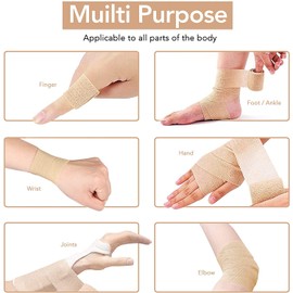 Risen Self Adhesive Bandage Wrap 6 Pack,2”x 5 Yards Medical Tape,Gauze Rolls First Aid Vet Wrap Cohesive Bandages for Sports,Dogs Pet (Tan)