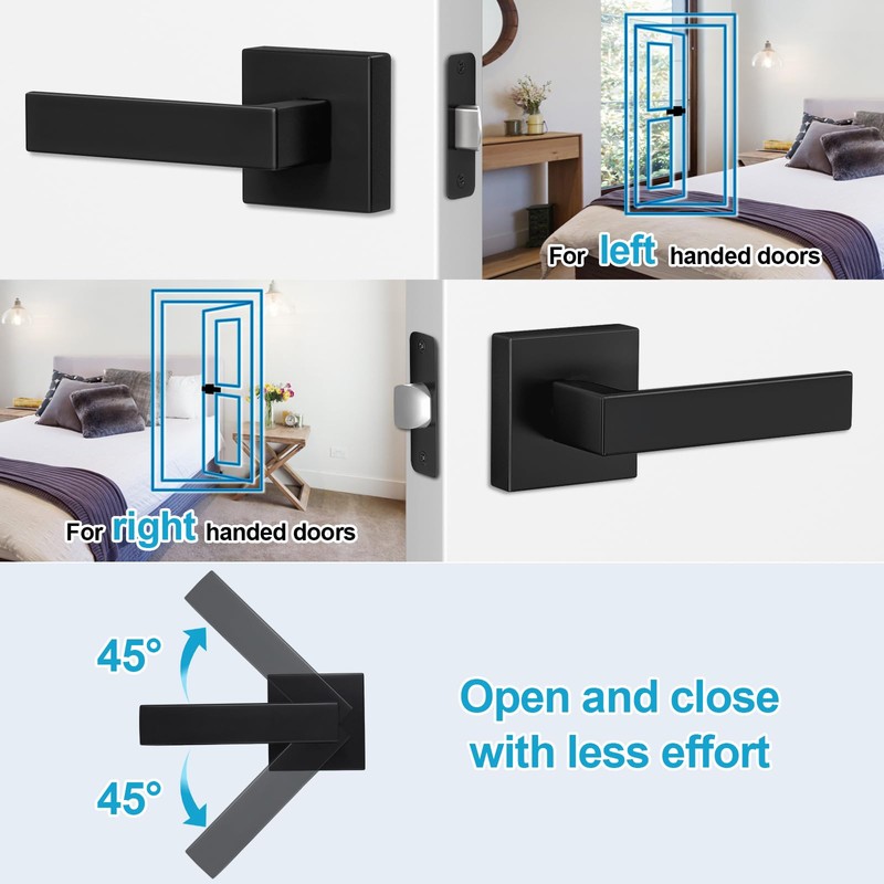 Estmoon 4 Pack Passage Door Knobs - Black Door Handle