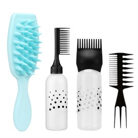 Hair Oil Applicator with Hair Dye Brush Oil Bottle Hair, Pack of 4 Applicator Bottle Hair, Hair Oil Applicator with Graduated Scale, with Shampoo Brush, Root Comb for Hair Dye, Shampoo Hair Serum
