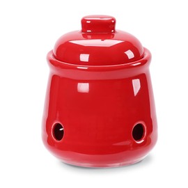 HAOTOP Ceramic Garlic Keeper with Lid, Mini Garlic Saver Container for Countertop, Kitchen Decor (Red)
