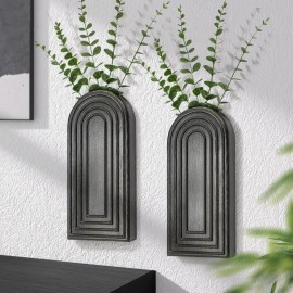 Set of 2 Modern Rustic Pine Wood Wall Vases Boho Home Decor Accent Smart Planters for Indoor Plants Hanging Wall Decor Ccolor: Black Color