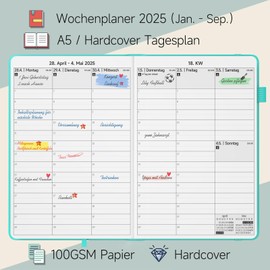 JAYSOO® Calendar 2025 Weekly Planner 21 x 14.5 cm Daily Plan and Timetable, 12 Month Diary Hardcover (Jan-Dec. 2025) for Work, Learning and Family Plan - Teal Green