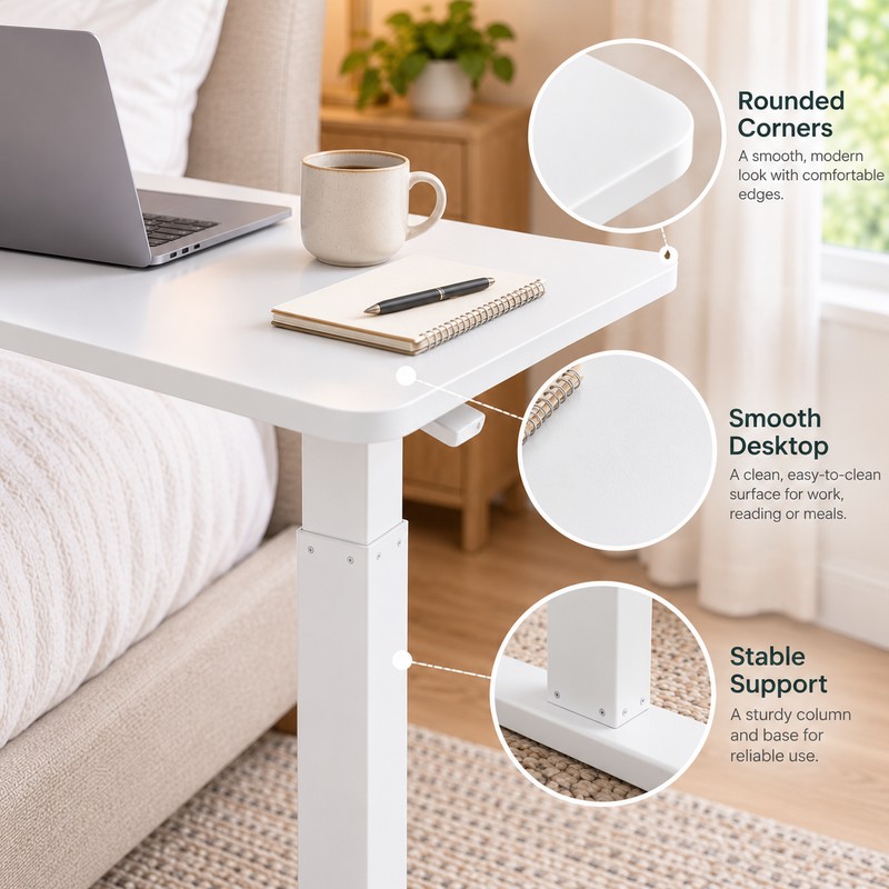 Adjustable Overbed Laptop Table – Rolling Bedside Desk with Casters