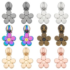 WEBEEDY 12 PCS Flower Zipper Pulls 5# Zipper Pulls 6 Colors Replacement Floral Zipper Sliders Alloy Colorful Zip Head Repair for Luggages Handbag Clothes Shoes DIY Tailors Sewing Accessories,3.2cm