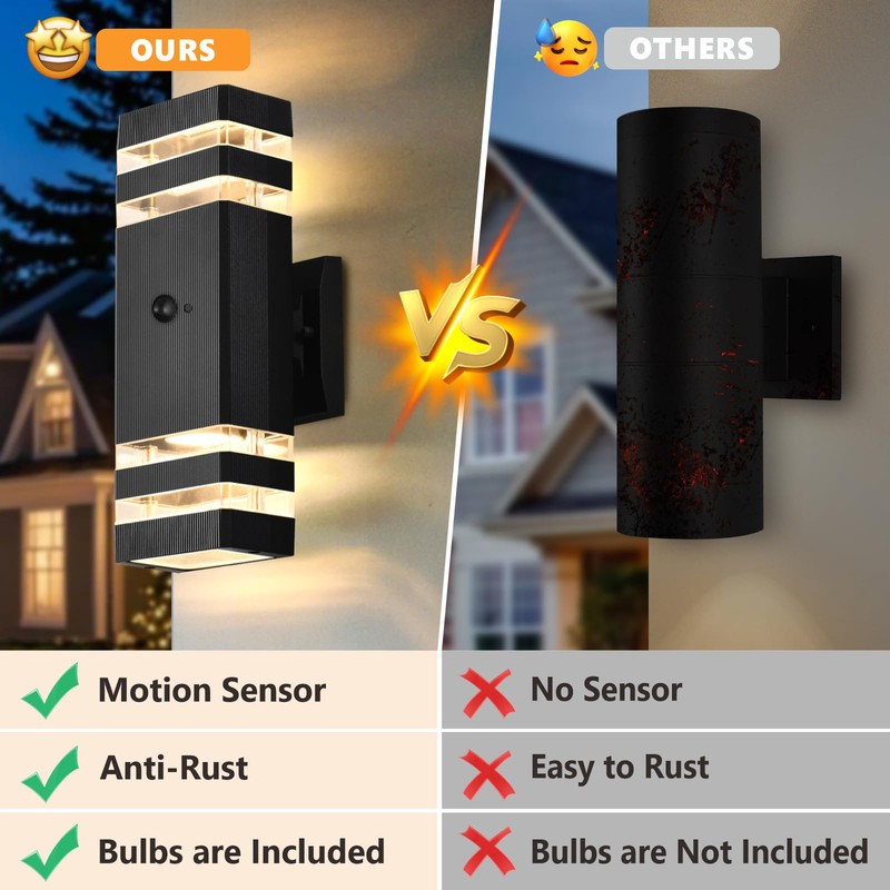 DASTOR Motion Sensor Outdoor Wall Lights 2 Pack, Dusk to