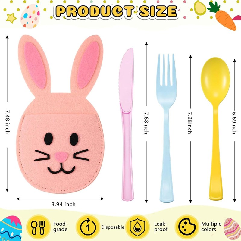 160 Pcs Pastel Plastic Silverware Rabbit Party Supplies Plastic Disposable