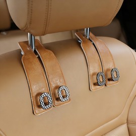 GELVTIC Car Headrest Hooks Universal Car Purse Hook Premium Leather and Alloy Twin Hook Car Seat Back Storage Hanger Hook for Purse Bags Cloth Drink Durable Holder Car Accessories (BH09-Brown-Black)